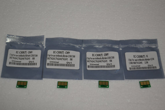 4 x Replacement Toner Chip Refill (CMYK) for Konica Minolta Bizhub C308 C258 C368 (TN324C/TN324M/TN324Y)