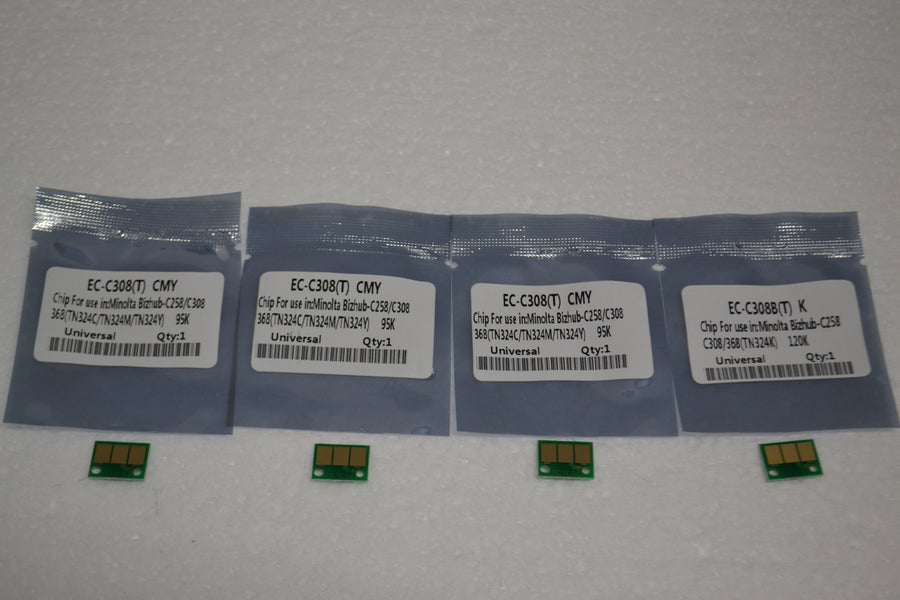 4 x Replacement Toner Chip Refill (CMYK) for Konica Minolta Bizhub C308 C258 C368 (TN324C/TN324M/TN324Y)