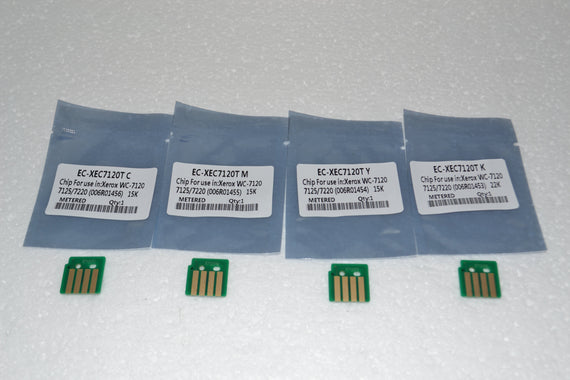 4 x Replacement Toner Chips (CMYK) For Xerox WorkCentre 7120/7125/7220/7225 (006R01453 - 006R01456) Metered - SOP-TECHNOLOGIES, INC.
