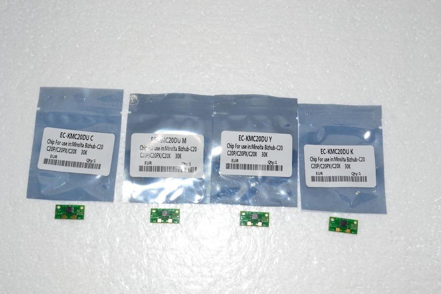 4 x Replacement Drum Reset Chip (CMYK) for Konica Minolta Bizhub C20/C20P/C20PX/C20X (EUR)