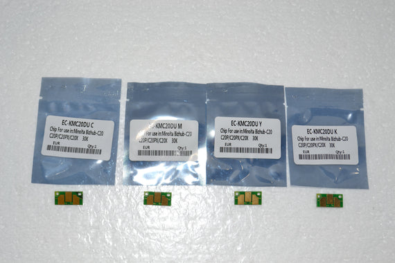 4 x Replacement Drum Reset Chip (CMYK) for Konica Minolta Bizhub C20/C20P/C20PX/C20X (EUR)