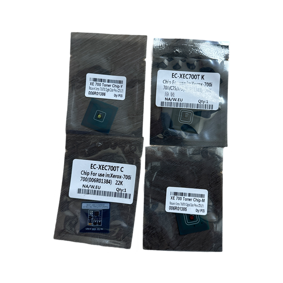 4 x Replacement Toner Refill Chip (CMYK) for Xerox 700i 700 C75 J75 (006R01383 - 006R01386) North America